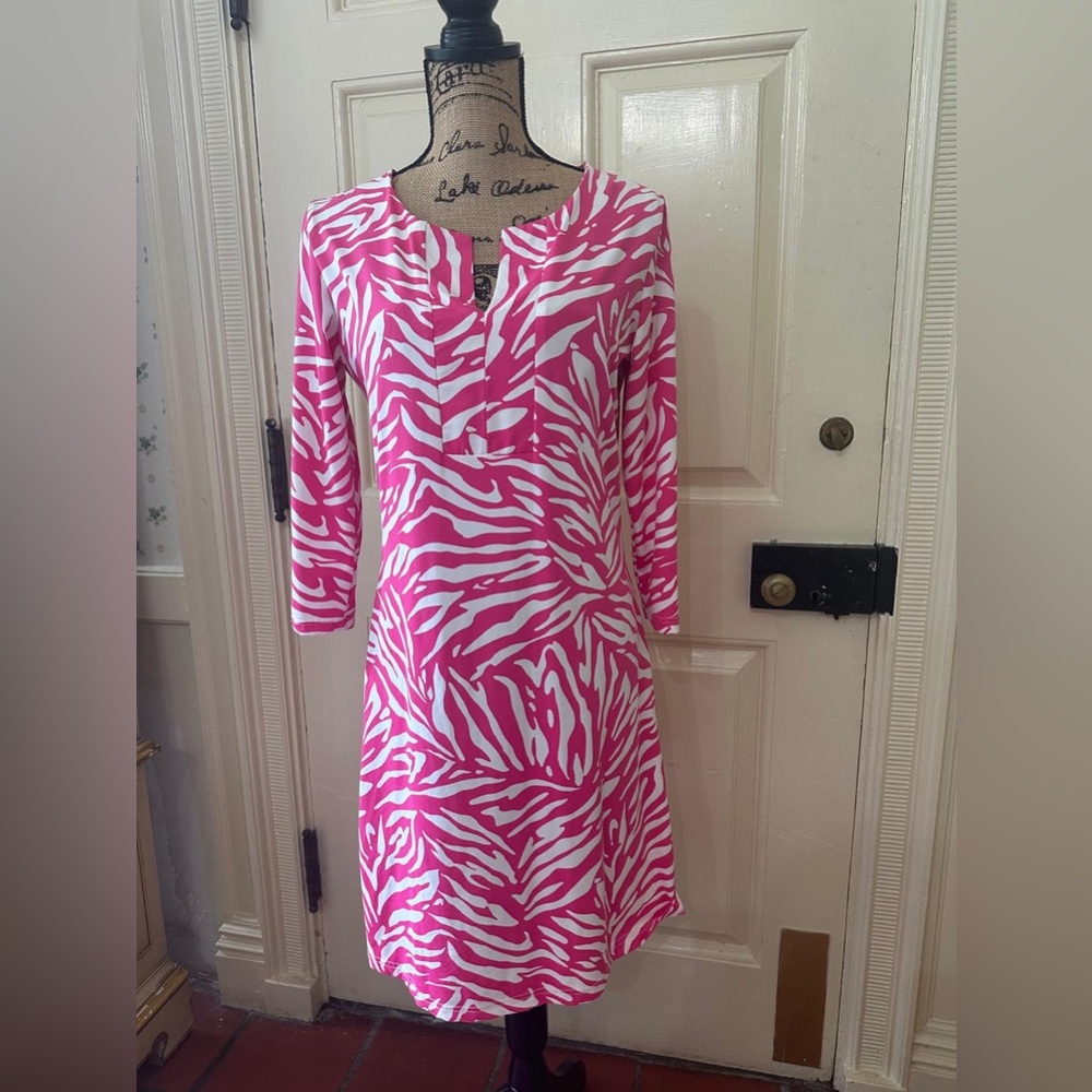 Barbara Getwitt Pink and White Zebra Print Dress